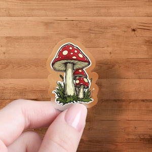 Red Mushroom Stickers Set of 3, Cute Mushroom Decals, Nature Inspired Stickers, Whimsical Fungus Art, Eco Friendly Vinyl Stickers