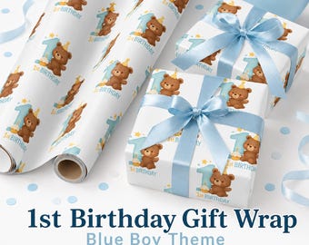 1st Birthday Wrapping Paper Blue: Baby Boy Party Theme