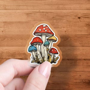 Colorful Mushroom Sticker, Boho Mushroom Art, Nature Inspired Vinyl Decal, Water Bottle Sticker, Laptop Sticker, Eco-friendly Gift