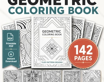 Geometric Coloring Book Printable PDF, 142 Adult Coloring Pages, Instant Download Line Art