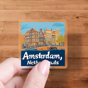 Amsterdam Netherlands Sticker, European Travel Souvenir Sticker, Dutch Architecture Art Decal, Cityscape Vinyl Sticker