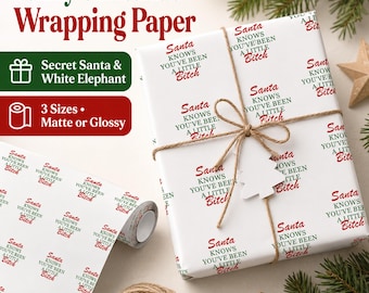 Christmas Wrapping Paper: Funny Santa Knows Swear Gift Wrap for Secret Santa & White Elephant