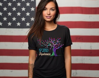 PTSD Awareness Shirt | Butterfly Tree Teal Ribbon Support Tee | Mental Health Survivor Encouragement Gift