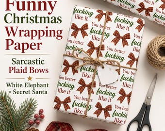 Funny Christmas Wrapping Paper | Sarcastic Plaid Bows