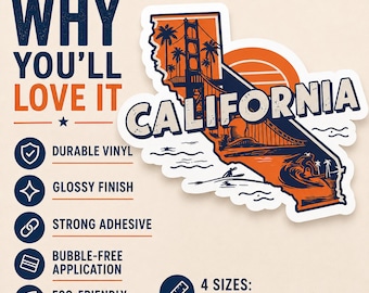California State Sticker, Retro Travel Vinyl Laptop Decal, Golden State Souvenir Gift