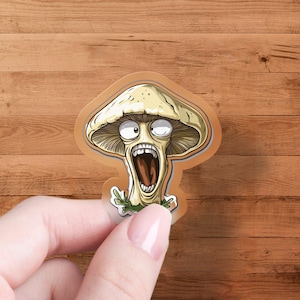 Funny Mushroom Sticker, Cartoon Mushroom Decal, Screaming Mushroom Art, Humorous Nature Sticker, Unique Vinyl Sticker for Laptop, Water