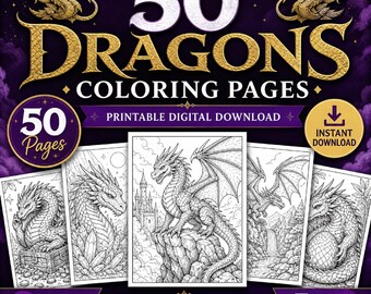 Dragons Coloring Book · 69 Pages · Stress Relief Fantasy Art · Adult Coloring · Printable Digital Download