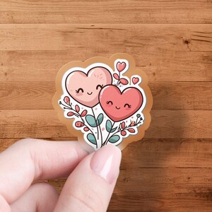 Schattige paar hartstickers, schattige cartoon hart vinyl sticker, leuke hart lachende stickers, Lovers Heart Sticker Pack