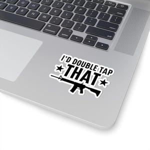 Funny 'Double Tap' Rifle Sticker, Laptop Decal