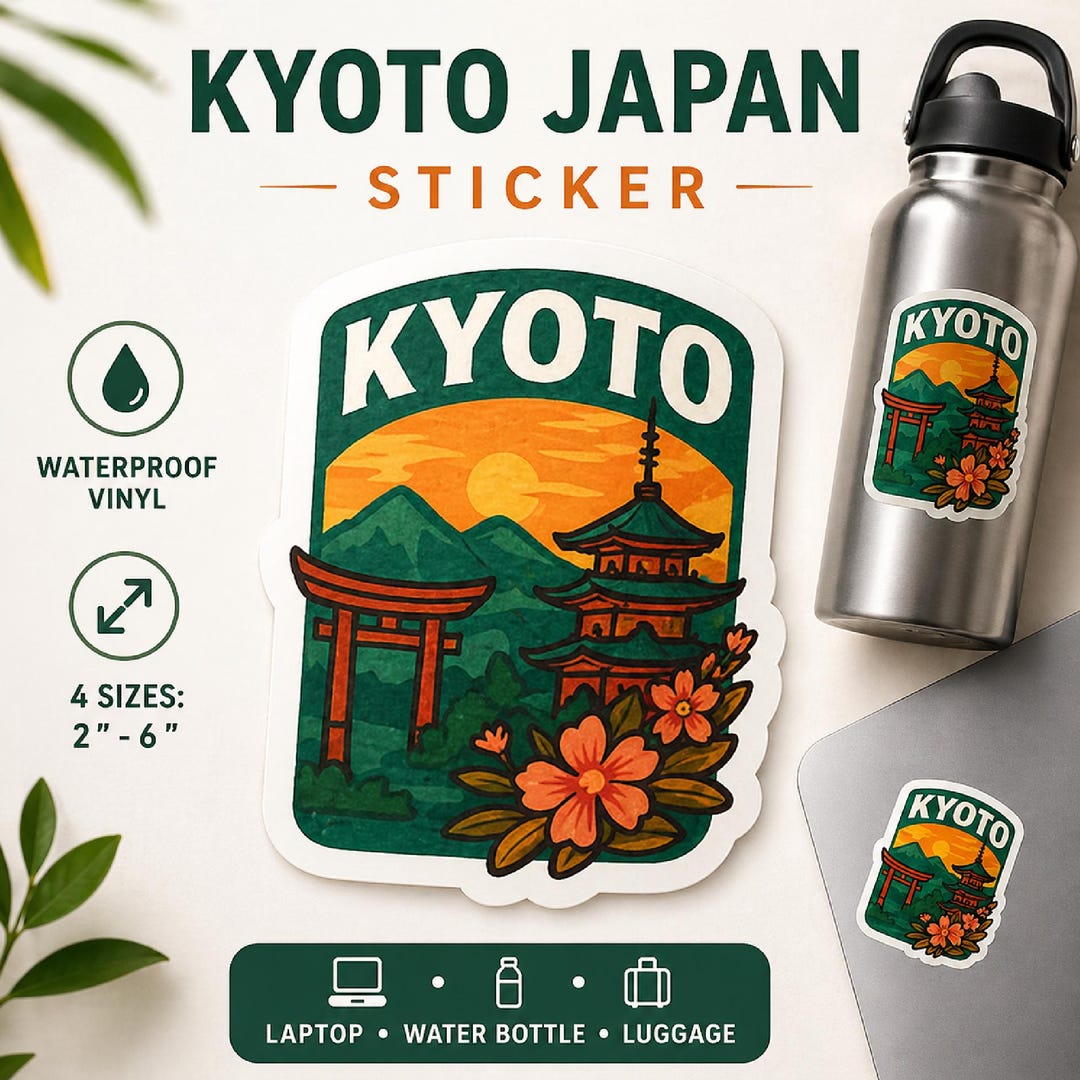 Kyoto Sticker Waterproof Vinyl Japan Travel Decal, Pagoda Torii Cherry ...