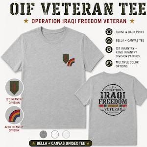 Camiseta de veterano de la Operación Libertad Iraquí, camiseta OIF, parches de la 1.ª y 42.ª División, Día de los Veteranos