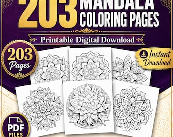 200+ Mandala Coloring Pages | Digital Download Adult Coloring Book | Stress Relief, Mindfulness, Relaxation