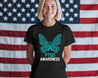 PTSD Awareness Butterfly T-Shirt | Teal Ribbon Support