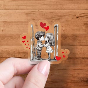 Cute Couple Kissing Sticker, Romantic Love Decal, Sweetheart Illustration, Couples Art, Heart Design, Perfect for Scrapbooks