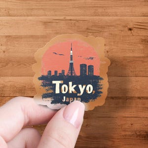 Sticker Tokyo Japon, Sticker ligne d'horizon rétro de Tokyo, Sticker souvenir de voyage, Sticker paysage urbain japonais, Sticker tour de Tokyo en vinyle