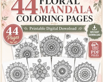 44 pagine da colorare con mandala floreali, antistress, in formato PDF stampabile (download digitale)