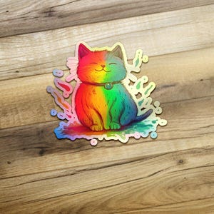 Cute Rainbow Cat Sticker, Colorful Kitty Decal, Adorable Cat Lover Gift, Vibrant Feline Art, Fun Cat Sticker for Laptops