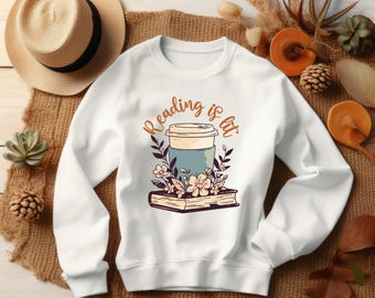 Reading Is Lit Sweatshirt | Book Lover Coffee Cup Crewneck