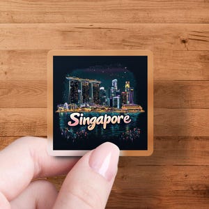 Singapore Skyline Sticker, Singapore Night View, Travel Souvenir, Cityscape Decal, Laptop Sticker, Water Bottle Sticker, Vinyl Sticker