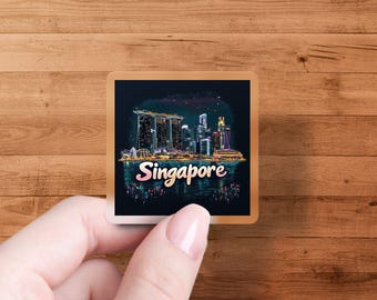 Singapore Skyline Sticker, Singapore Night View, Travel Souvenir, Cityscape Decal, Laptop Sticker, Water Bottle Sticker, Vinyl Sticker