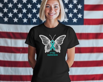 PTSD Awareness Butterfly Shirt | Teal Ribbon Mental Health Support | Veteran Suicide Prevention