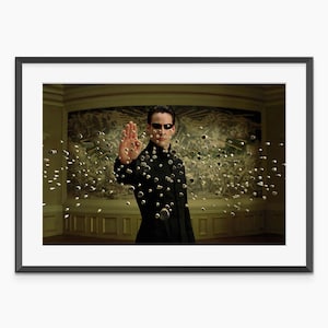 Poster di Matrix, Neo che ferma i proiettili, scena iconica del film, stampa di Keanu Reeves, stampa artistica da parete del film, stampa di poster del film di qualità museale