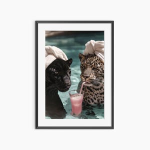 Panteras de piscina, impresiones fotográficas, pantera negra, póster de animales, impresión de pantera, fotografía de bellas artes, póster fotográfico de calidad de museo