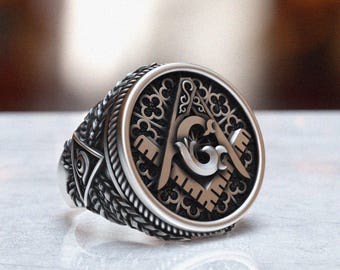 Freimaurer Ring für Männer - 925 Sterling Silber Mason Symbol Ring, Handgemachte Freimaurer inspirierte Schmuck, Geschenk für Masons und Sammler