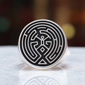 Labyrinth Sterling Silver Ring, Handmade 925 Silver Ring with Maze Design, Unisex Unique Ring, Statement Ring for Men and Women