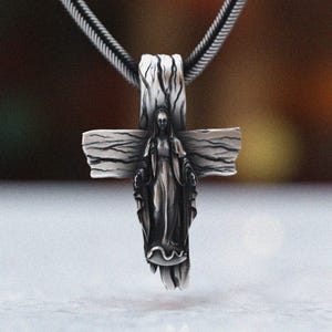 Ciondolo a croce della Vergine Maria, collana religiosa in argento sterling 925