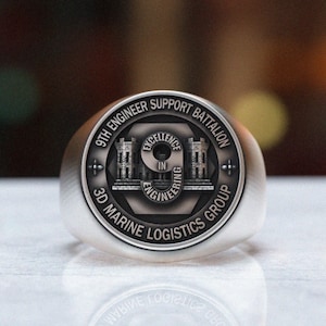 9th Engineer Support Battalion Ring, USMC Signet Ring, Real Silver Marine Men Chunky Ring, Soldier Jewelry, Anniversary Gift, Military Gift
