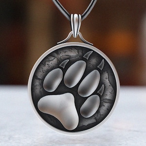 Bear Paw Pendant, 925 Silver Animal Necklace, Nature Inspired Jewelry