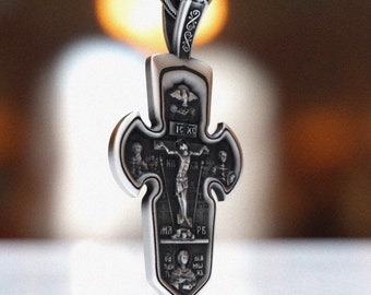 Colgante de cruz ortodoxa - Collar religioso de plata de ley 925 - Joyería cristiana hecha a mano - Regalo para él y para ella