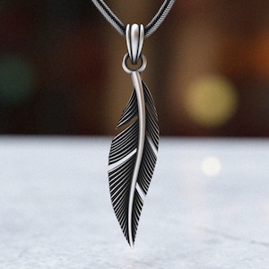 Sterling Silver Feather Pendant Necklace - 925 Silver Mens Necklace - Boho Minimalist Jewelry for Him & Her