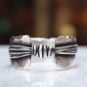 Handmade Sterling Silver Textured Ring - Unique Hammered Wide Band Statement Ring, Chunky Unisex Jewelry Gift