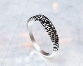 Snake Scale Sterling Silver Ring - Handmade Artisan Serpent Jewelry with Red Gem Eyes - Unique Statement Piece
