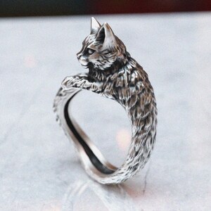 925 Sterling Silver Cat Ring, Feline Design, Handcrafted Animal Jewelry ...