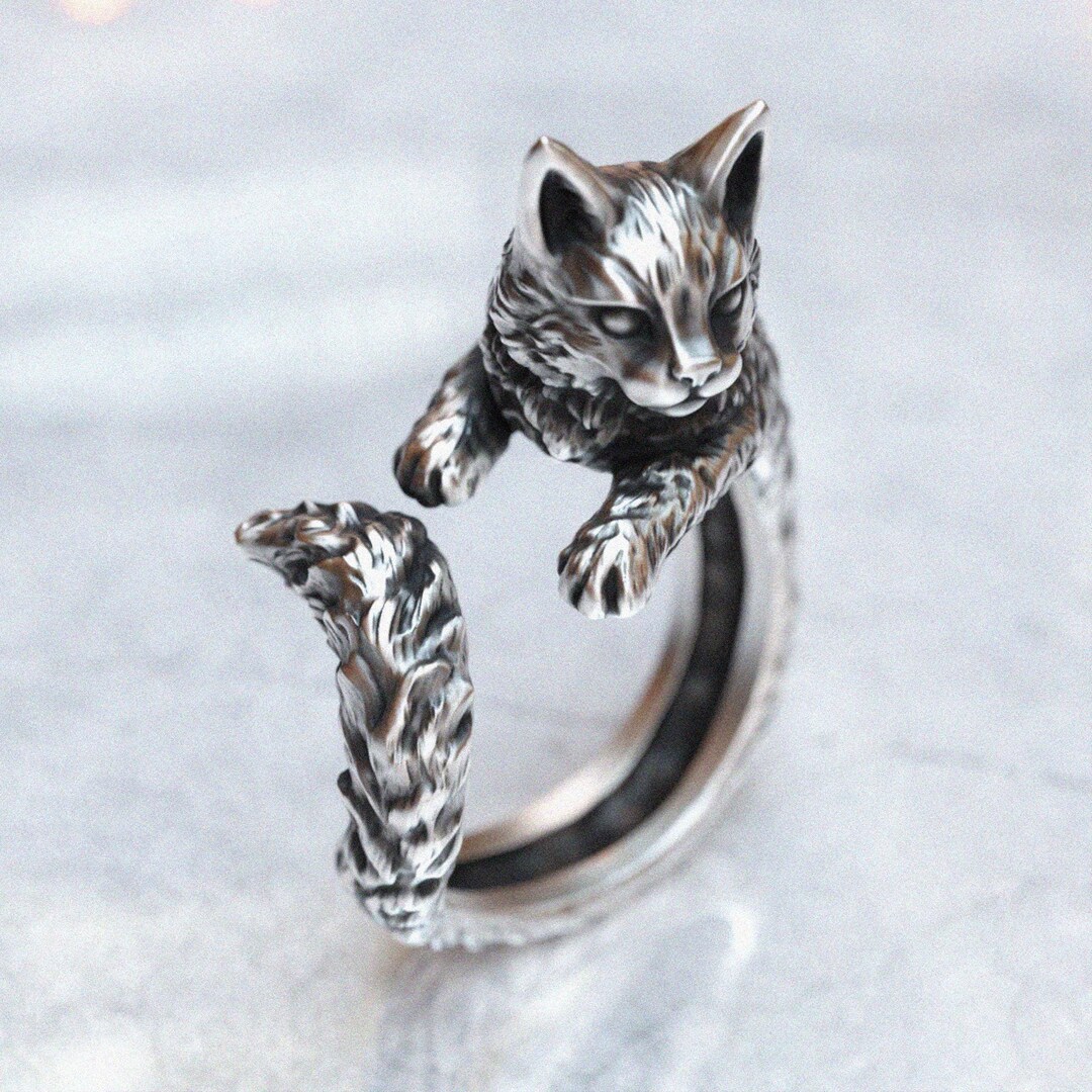 925 Sterling Silver Cat Ring, Feline Design, Handcrafted Animal Jewelry ...