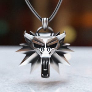 925 Sterling Silver Witcher Medallion Necklace - Wolf School Pendant, Gift for Gamers