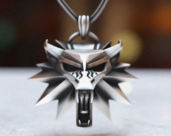 925 Sterling Silver Witcher Medallion Necklace - Wolf School Pendant, Gift for Gamers
