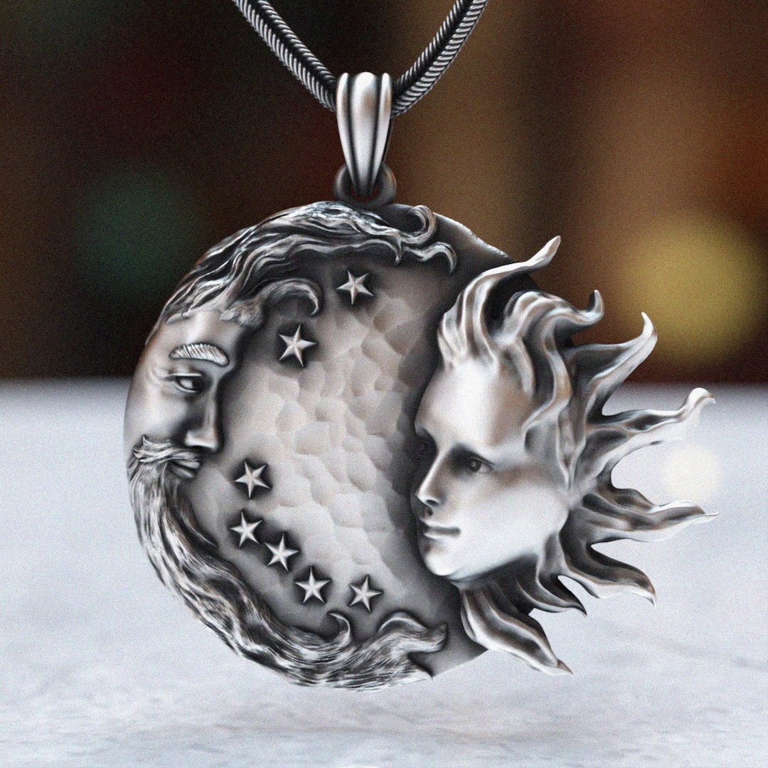 Sun and Moon Pendant – 925 Sterling Silver Celestial Necklace, Handmade ...