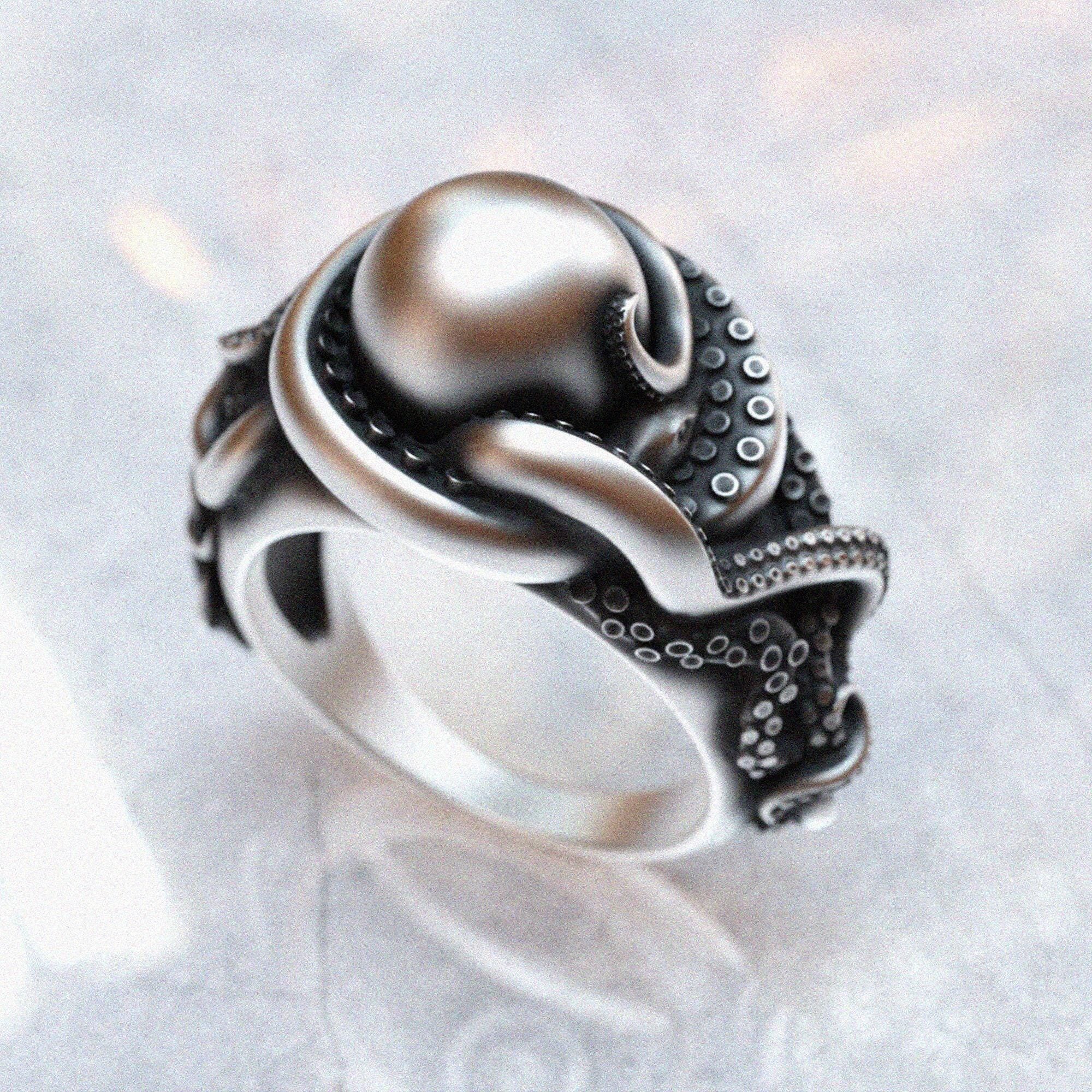 Octopus 925 Silver Ring - Handcrafted Adjustable Unisex Ocean-Inspired Tentacle Band, Unique Design, Gift for Sea Lovers