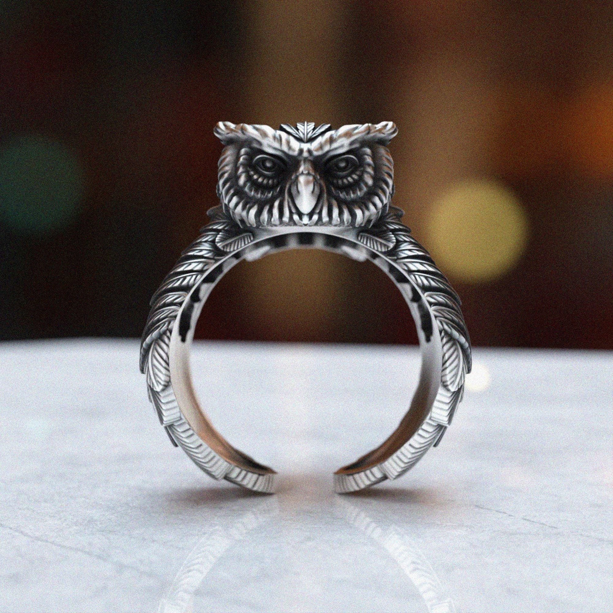 Owl Silver Ring, Handcrafted 925 Sterling, Wise Animal-Inspired Design, Unisex Nature-Themed Jewelry