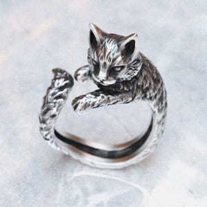 925 Sterling Silver Cat Ring, Feline Design, Handcrafted Animal Jewelry ...