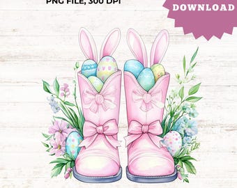 Easter Bunny Boots PNG – Watercolor Clipart – Spring Digital Download for Sublimation & Crafts