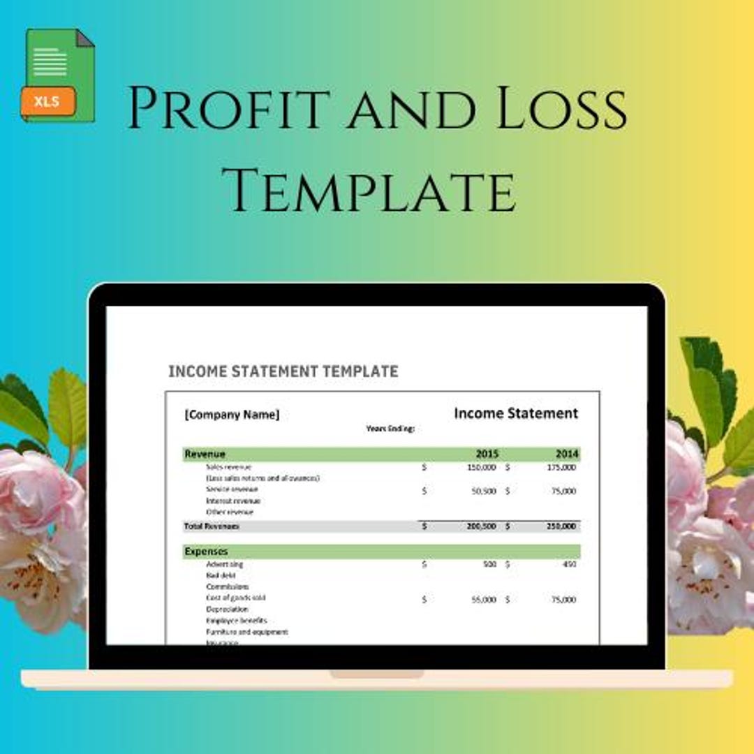 Profit and Loss Google Sheets Template, P&L Statement, Annual Profit ...