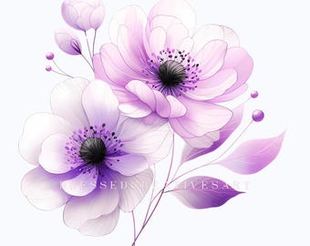 Watercolor Purple Floral Clipart | Flower Illustrations (Digital Download)