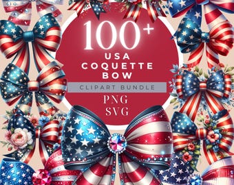 Watercolor American Flag Coquette Bow Clipart: Patriotic USA Graphic (PNG SVG Digital Download