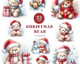 32 Christmas Bear Clipart Bundle | Holiday Teddy Bears JPEG