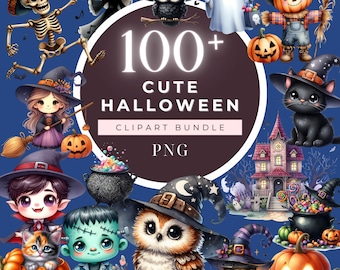 Halloween Clipart Bundle: Watercolor Ghost, Pumpkin, Cat (PNG, Commercial Use)